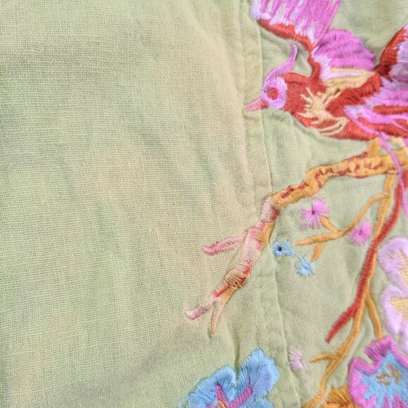 AKC Women's Button Up Shirt Green Large Short Sleeve Embroidered Shoulder Pads - Picture 6 of 14